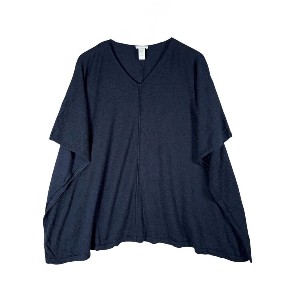 J.Jill Petite One Size Merino Wool Blend Poncho Cape Timeless Neutral Minimalist